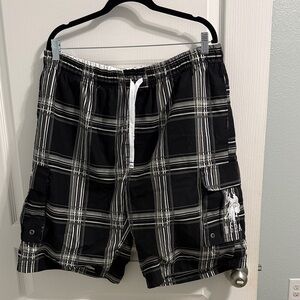 U.S. Polo Black and White Plaid Swim Shorts